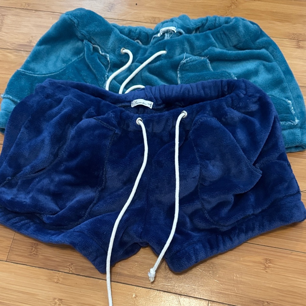Blue and Teal Plush Shorts Set